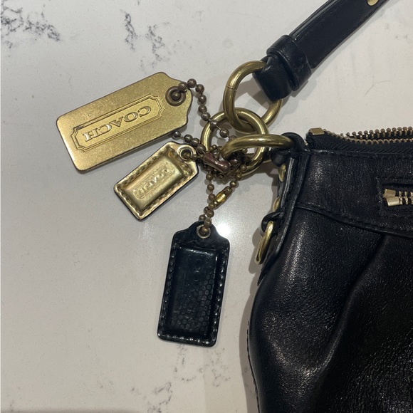 Coach Black Leather and Gold Shoulder Bag & Signature Rhinestone Silk Scarf - Picture 3 of 13